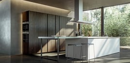 Gesloten moderne houten witte keuken in I-vorm met eiland door Sébastien PRIELS | Raison Home - 4