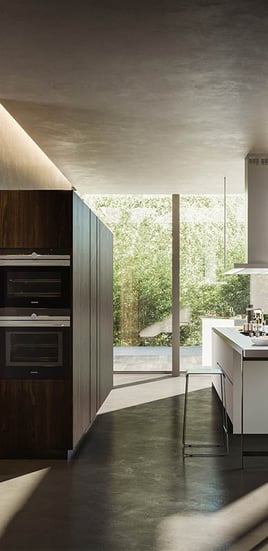 Gesloten moderne houten witte keuken in I-vorm met eiland door Sébastien PRIELS | Raison Home - 3
