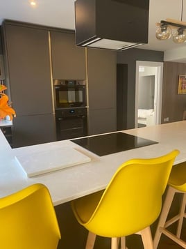 Contemporary style kitchen & dining space with two tone cabinets | Raison Home - 5