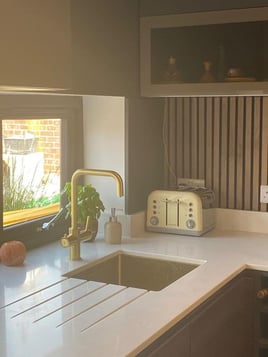 Contemporary style kitchen & dining space with two tone cabinets | Raison Home - 4