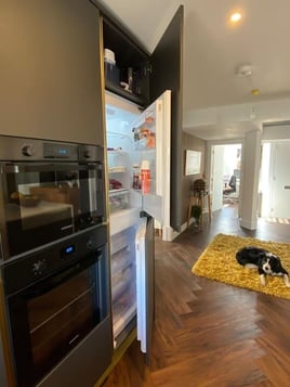 Contemporary style kitchen & dining space with two tone cabinets | Raison Home - 8