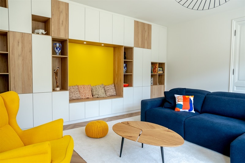 Grands rangements design avec niches et banquette au Havre 01