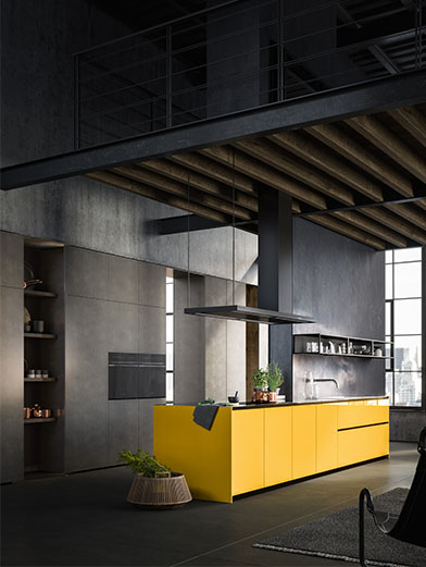 Flashy yellow kitchen island