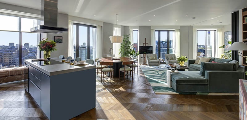 Open kitchen in modern mid blue style in London | Raison Home  - 5