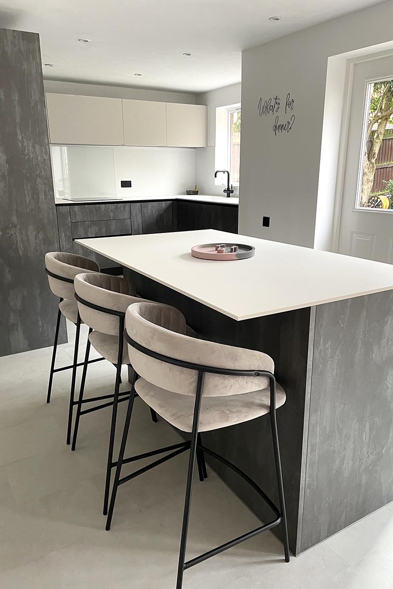 Contemporary style kitchen & dining space with two tone cabinets by Charlotte O'Neill 3