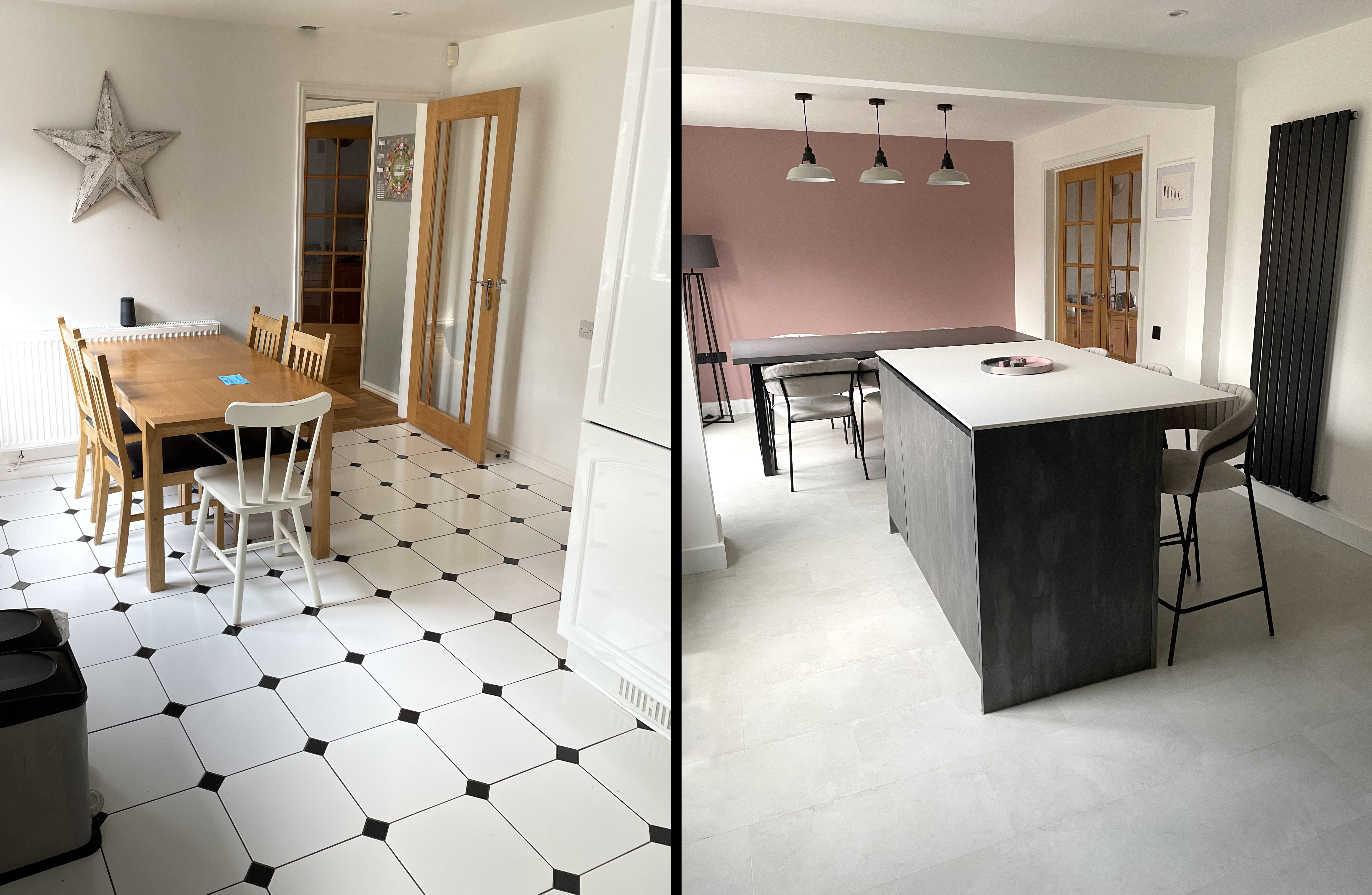 Contemporary style kitchen & dining space with two tone cabinets in Daventry 7