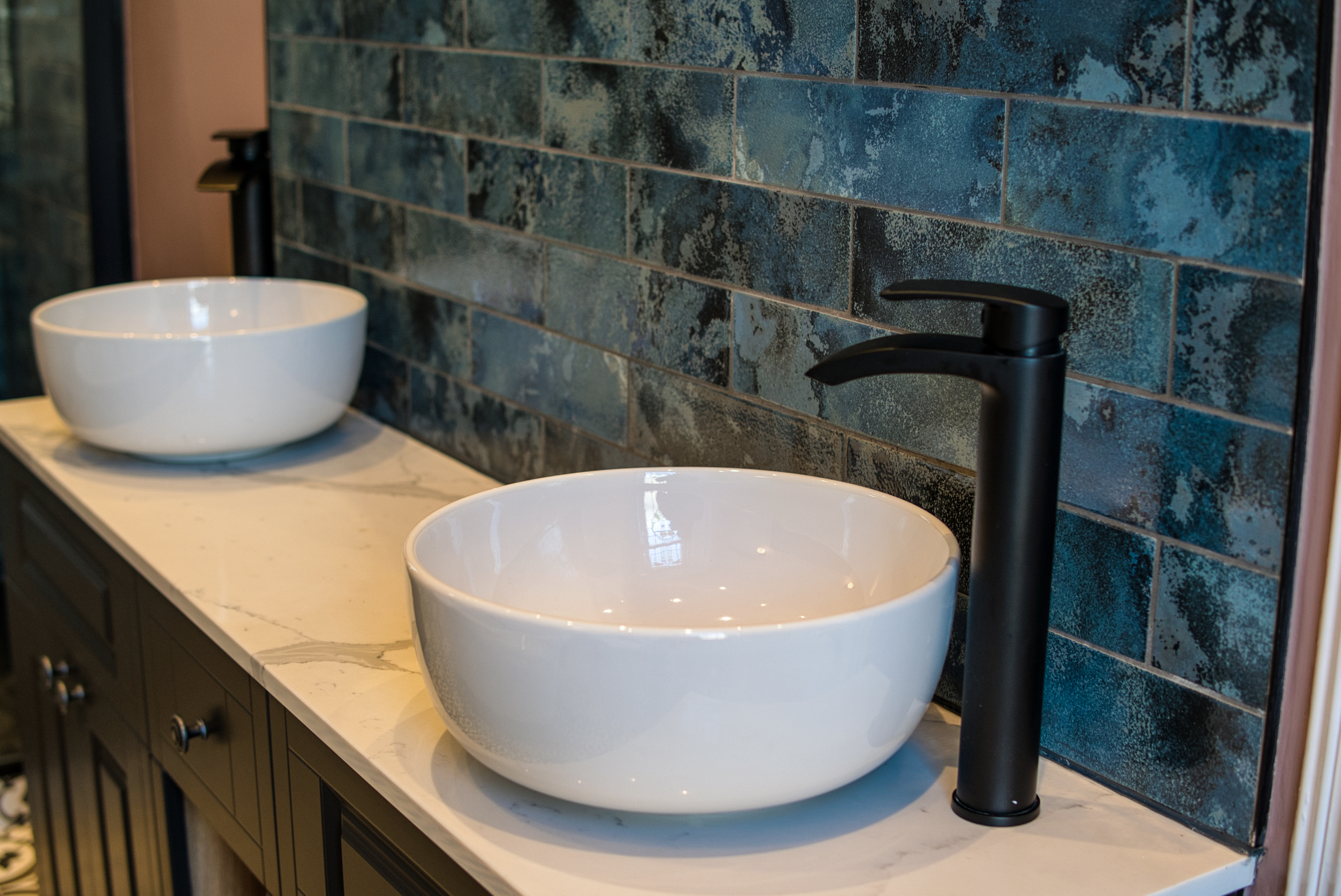Stunning Blue and Pink Galley Bathroom 5