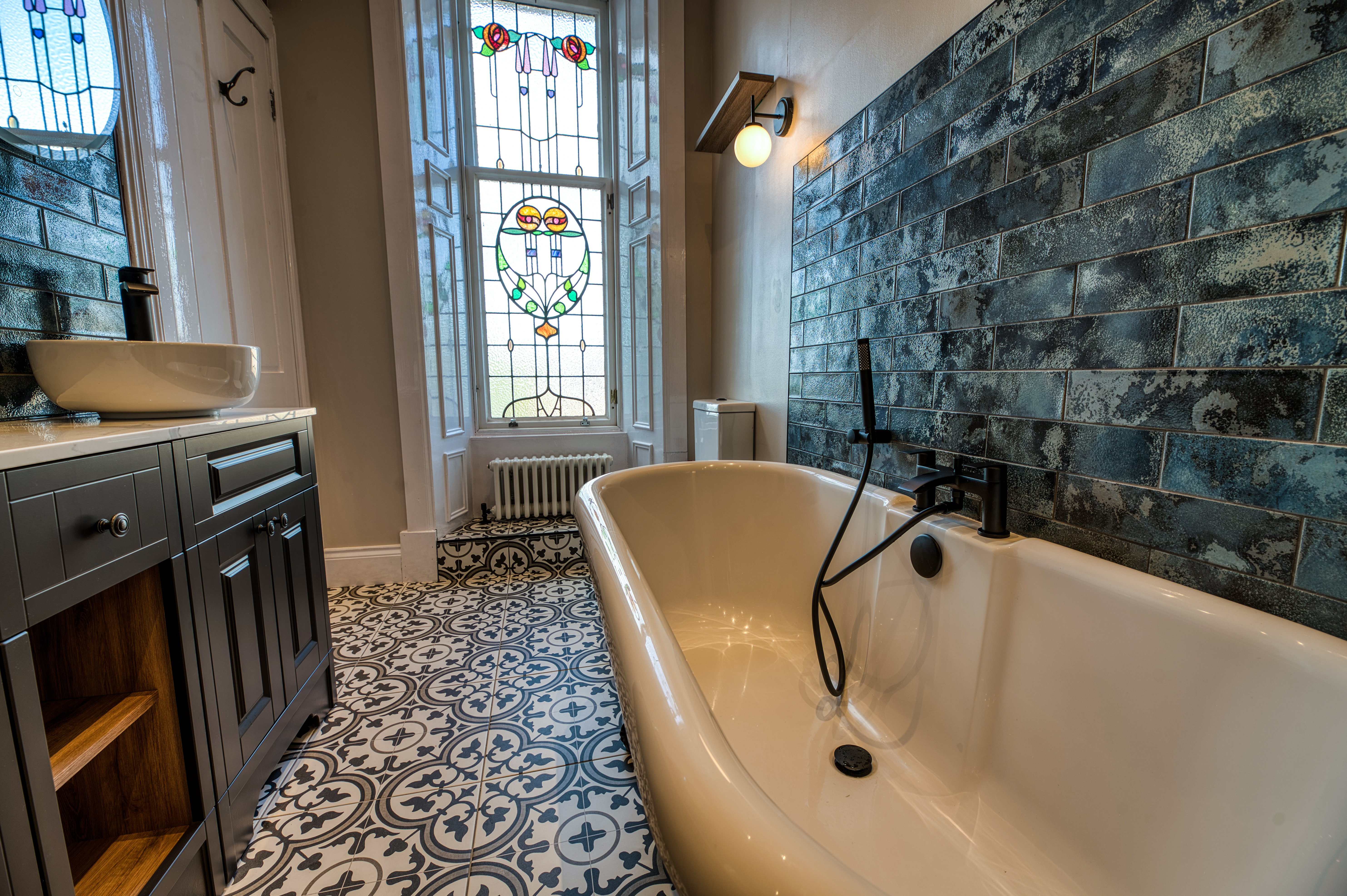 Stunning Blue and Pink Galley Bathroom 2