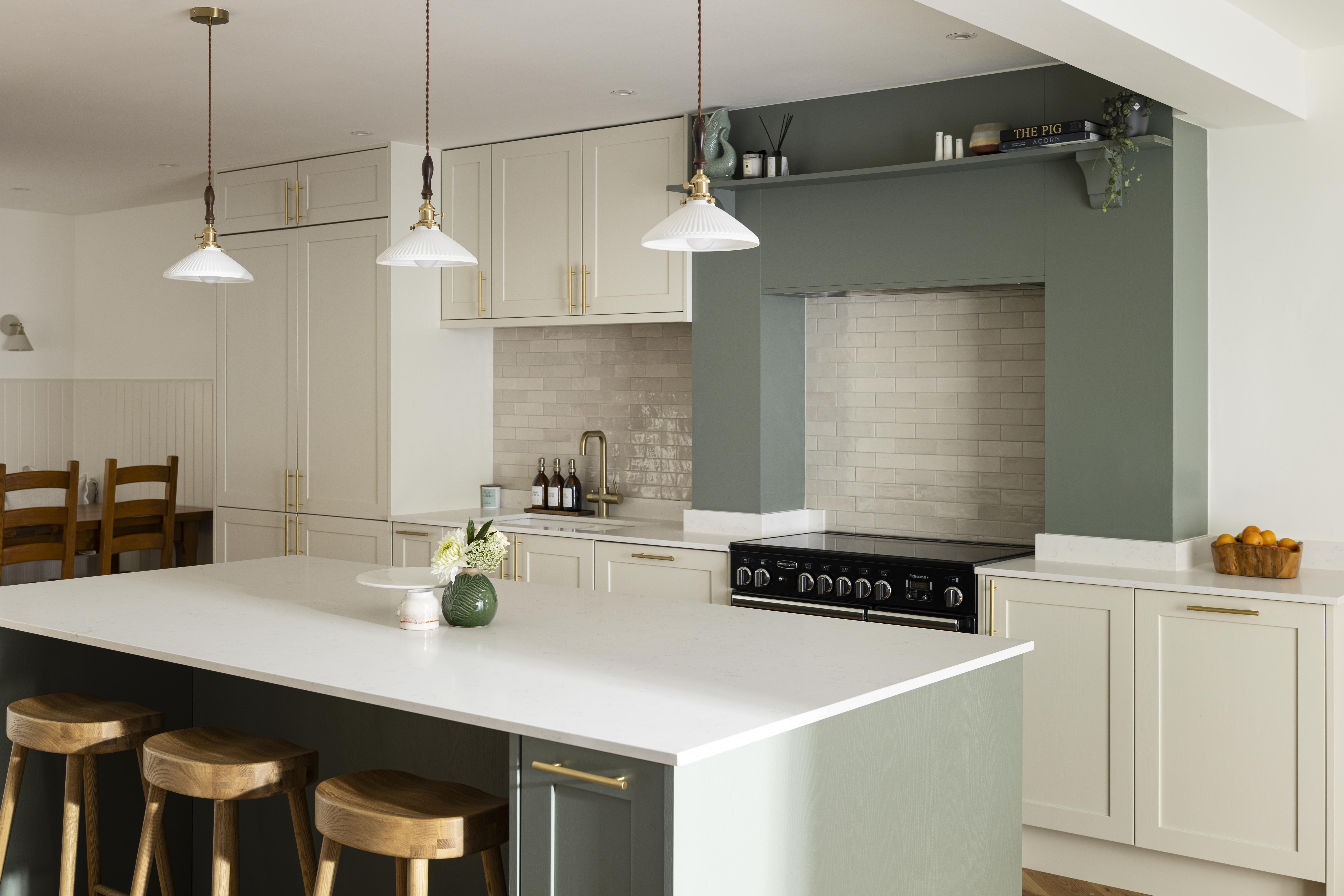 Porcelain and reed green shaker kitchen in London  1