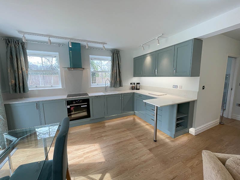 Pale blue shaker kitchen in Wimborne 1