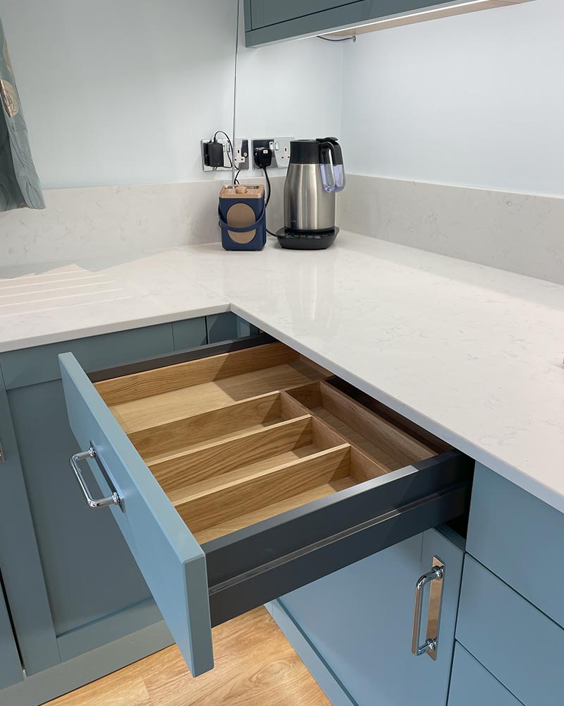 Pale blue shaker kitchen in Wimborne 9
