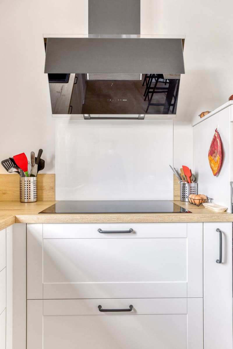 White and orange shaker kitchen 6