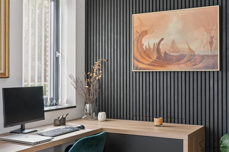 Cuisine ouverte de style moderne bois, noir et blanc à Berloz 6