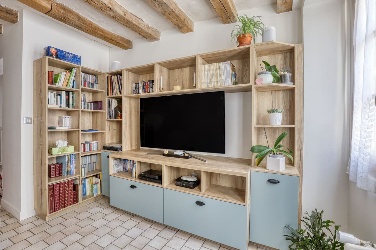 Meuble TV et bibliothèque bois et gris à Bléré | Raison Home - 5