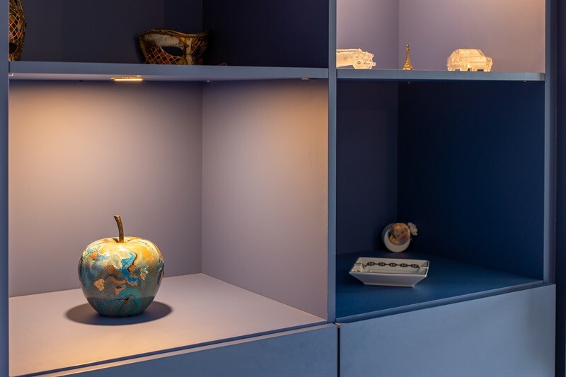 Salon-séjour avec bibliothèque déco bleu au Havre 6