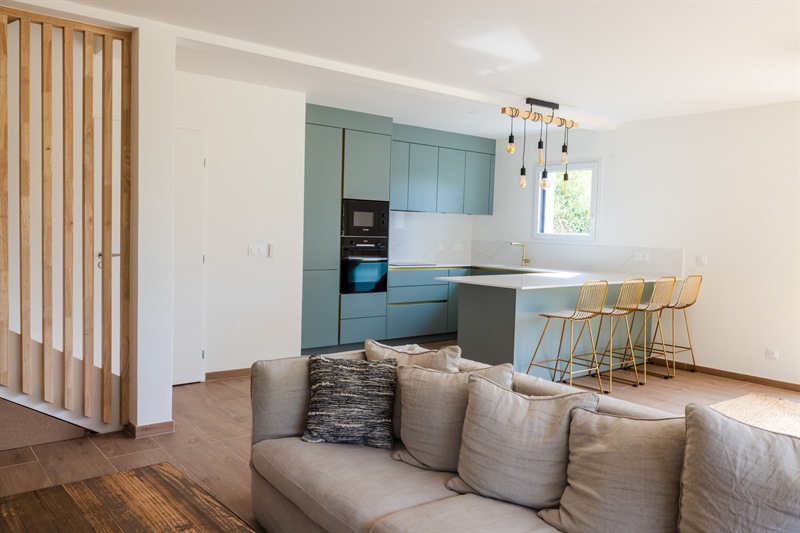 Green modern style open kitchen 1