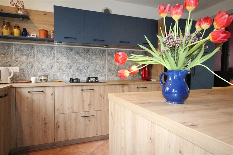 Cuisine ouverte bois et bleue à St-Malo de Guersac 3