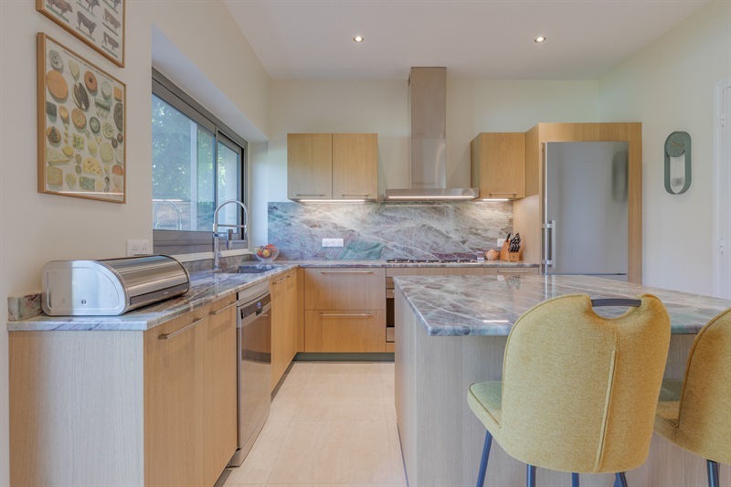 Cuisine fermée de style nature bois, bleu et vert à Francheville | Raison Home - 9
