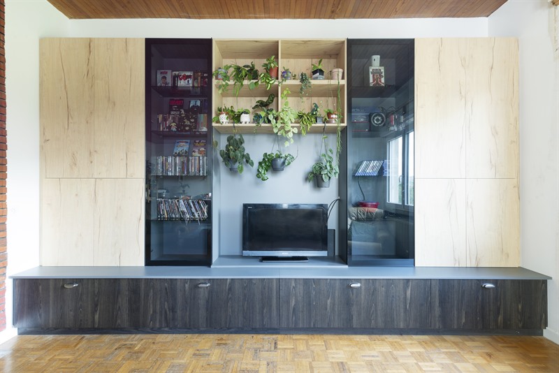 Meuble TV et bibliothèque de style contemporain bois et gris à Liverdun | Raison Home - 1