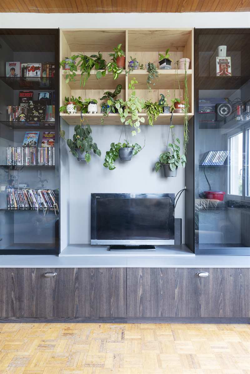 Meuble TV et bibliothèque de style contemporain bois et gris à Liverdun 3