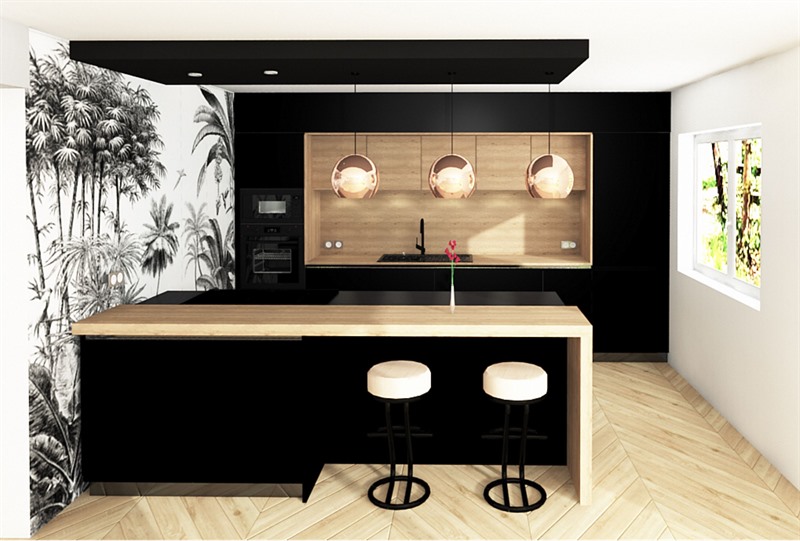 Cuisine ouverte de style moderne bois et noir | Raison Home - 10