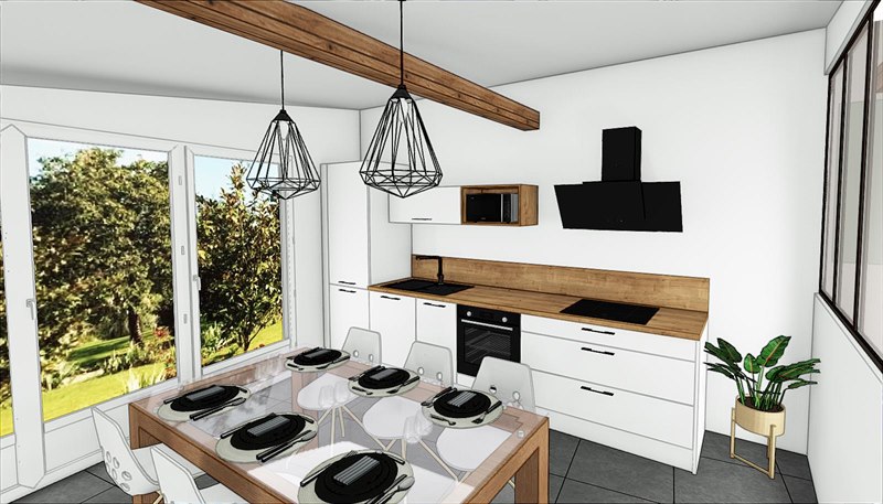 Cuisine ouverte de style contemporain bois et blanc 3