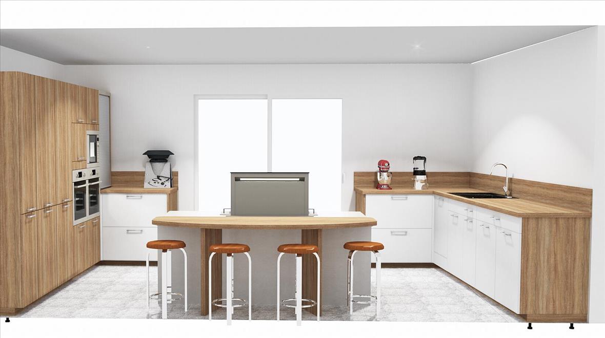 Cuisine ouverte de style contemporain bois, blanc et beige à Belleville-sur-Loire | Raison Home - 5