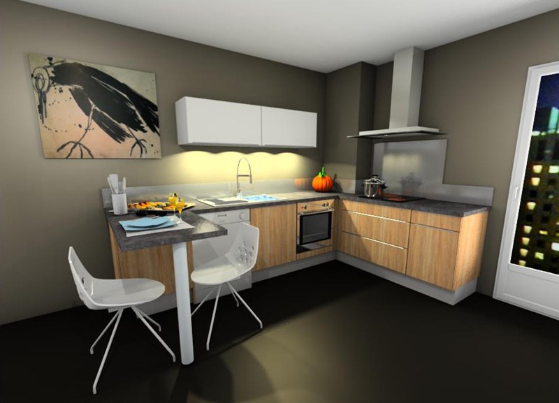 Cuisine ouverte de style contemporain beige à Nantes 7